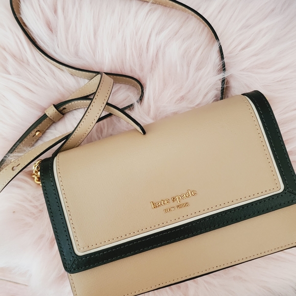 NWT KATE SPADE MORGAN CHAIN WALLET CROSSBODY CAFE MOCHA BROWN BLACK BAG